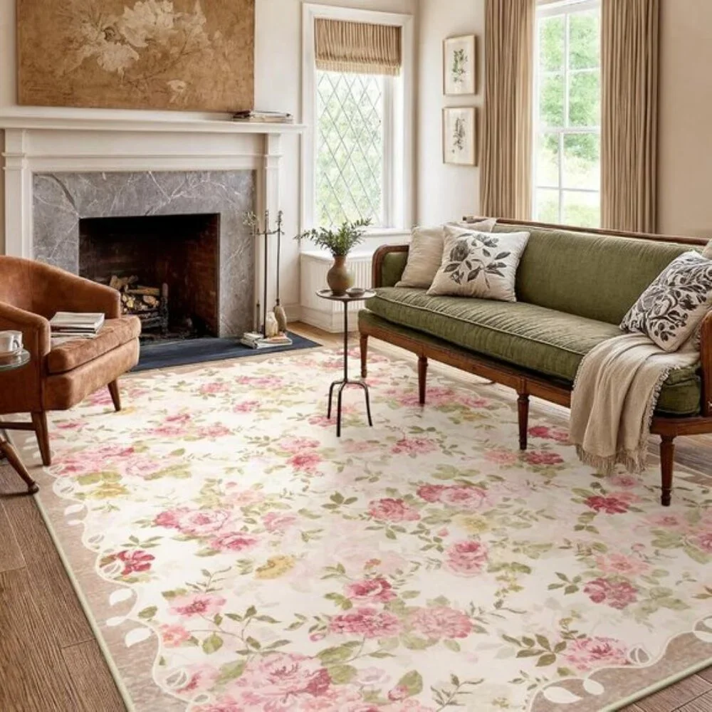 New 6x9 Washable Boho Floral Vintage Non-Slip Rug, Carpet for Home & Room Decor